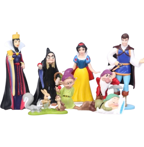 Set 8 Figurine Alba Ca Zapada si Cei Pitici, Vrajitoarea, Regina, Animale, Pitici, 10 cm